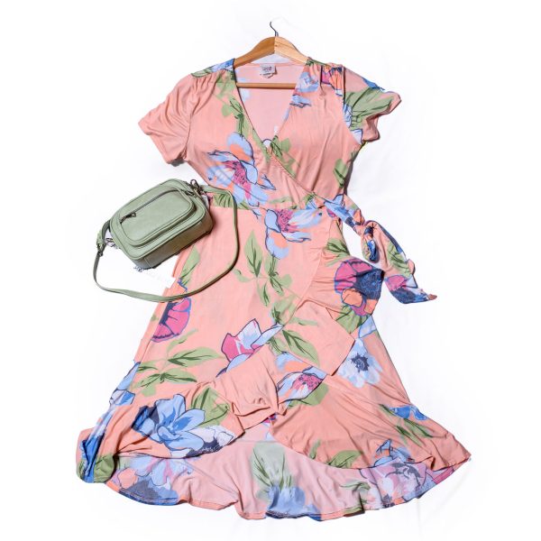 Blush Floral Wrap Short Dress in Size 12UK