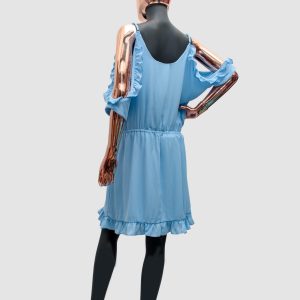COLD SHOULDER CASUAL DRESS WITH RUFFLED HEM