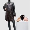 LONG SLEEVED BLACK SEQUIN PARTY DRESS
