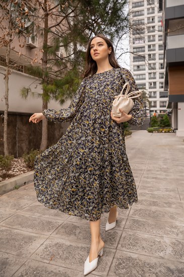 Lantern Loose Sleeve Pleated Women's Casual Floral Print Dress size 12-14UK