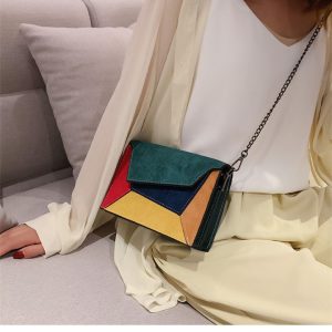 Luxury Small Chain shoulder summer contrast color patchwork -Apricot