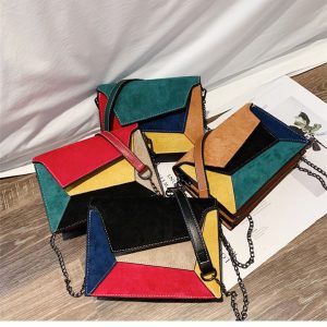 Luxury Small Chain shoulder summer contrast color patchwork -Apricot