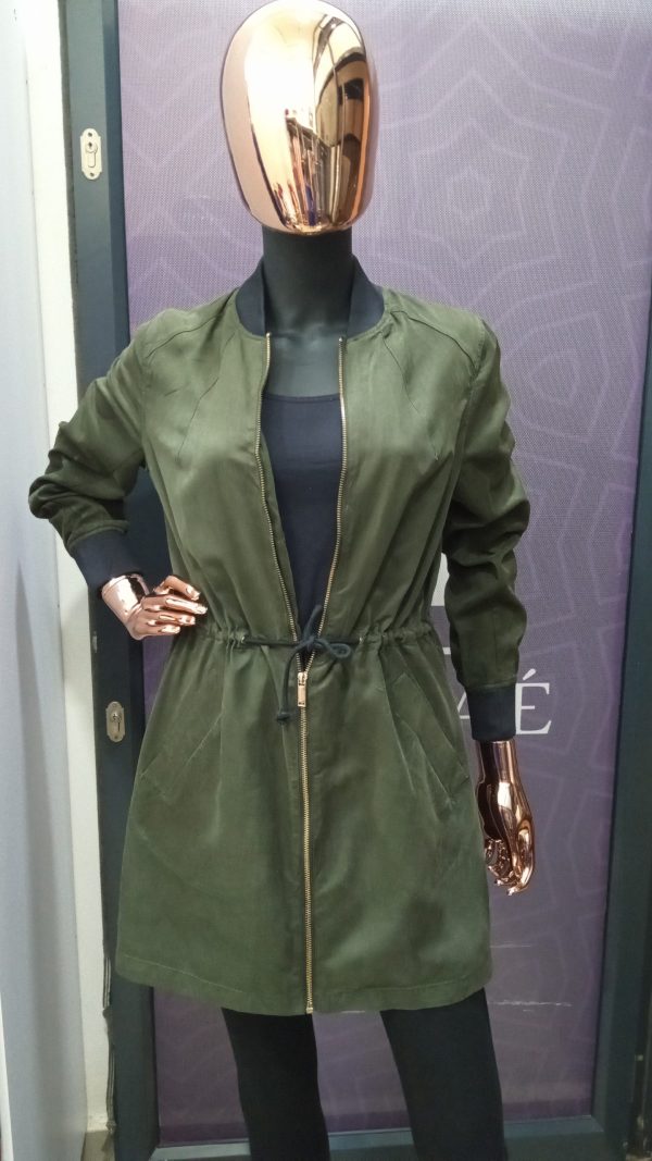 Green drawstring Long Jacket size 12