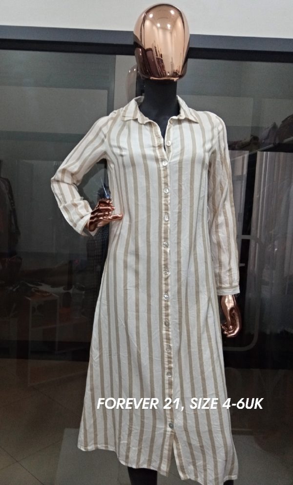 Women's Long Sleeved Forever 21 Striped Front Button Shirt Dress 4-6 UK