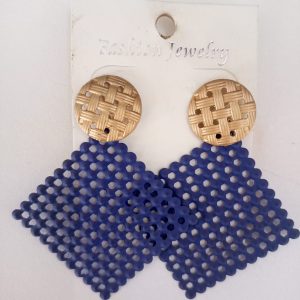 Blue and Gold Geometric Triangle Earrings 025