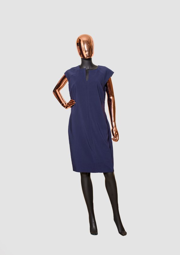 Oodji Collection Cap Sleeve Solid Blue Dress in Size 16