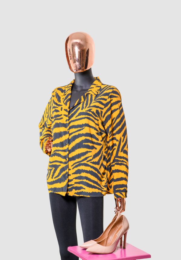 Trendy Yellow Animal Print Long Sleeve Blouse size 14