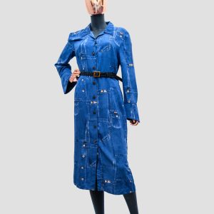 LONG SLEEVED BLUE SHIRT DRESS - LESLIE FAY